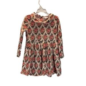 Rachel Riley Girls Dress Size 5Y pink Floral peter pan collar long sleeve jersey